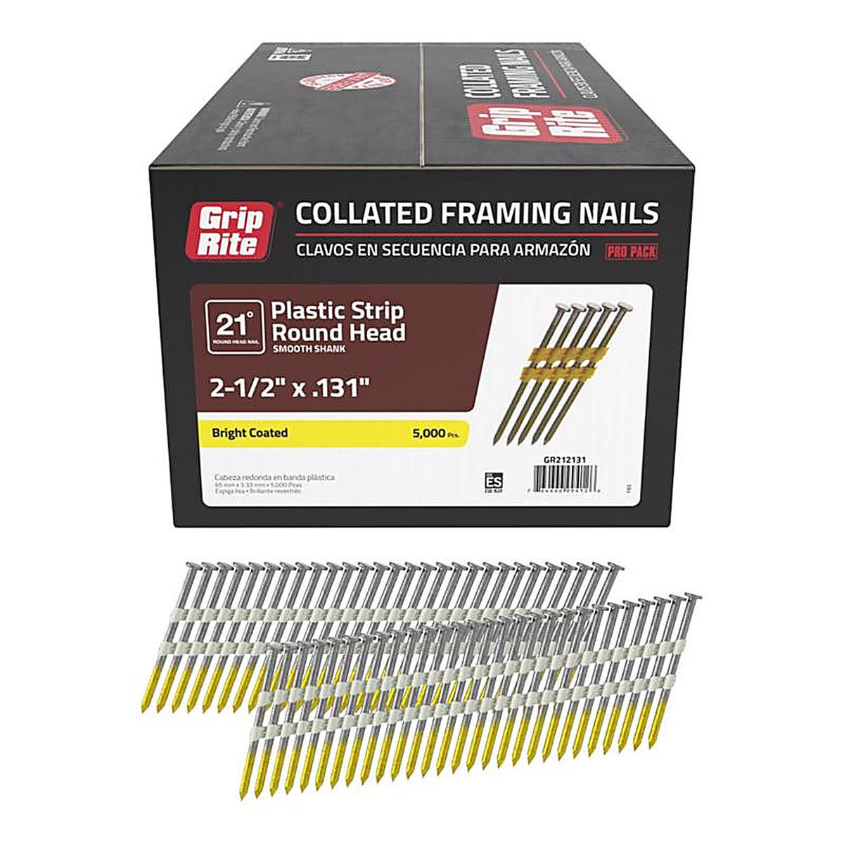 Grip-Rite GR212131 2-1/2 in. Angled Strip Framing Nails 21 deg. Smooth Shank 5000/Pack