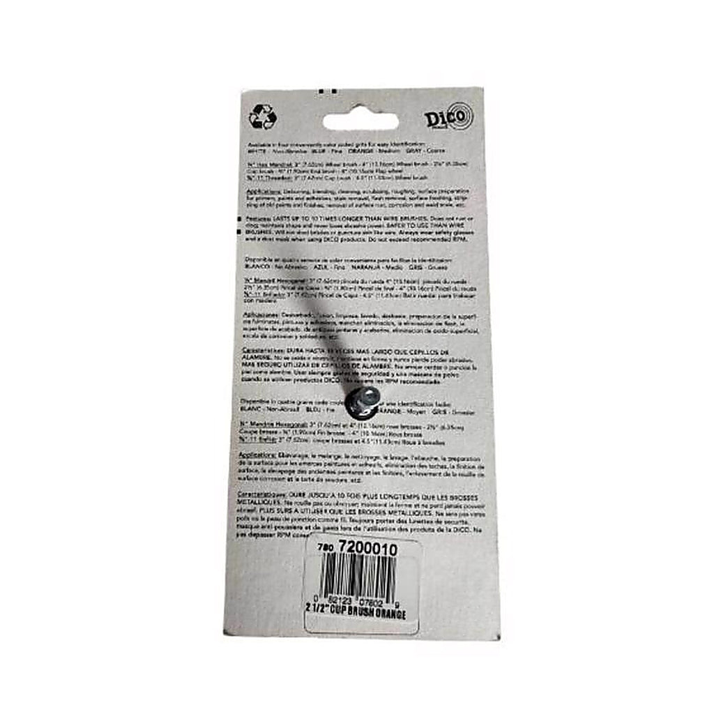 Dico 541-780-2-1/2 2.5 in. Dia. x 1/4 in. x 1/4 Dia. Crimped Nylon Mandrel Mounted Cup Brush 4500 rpm