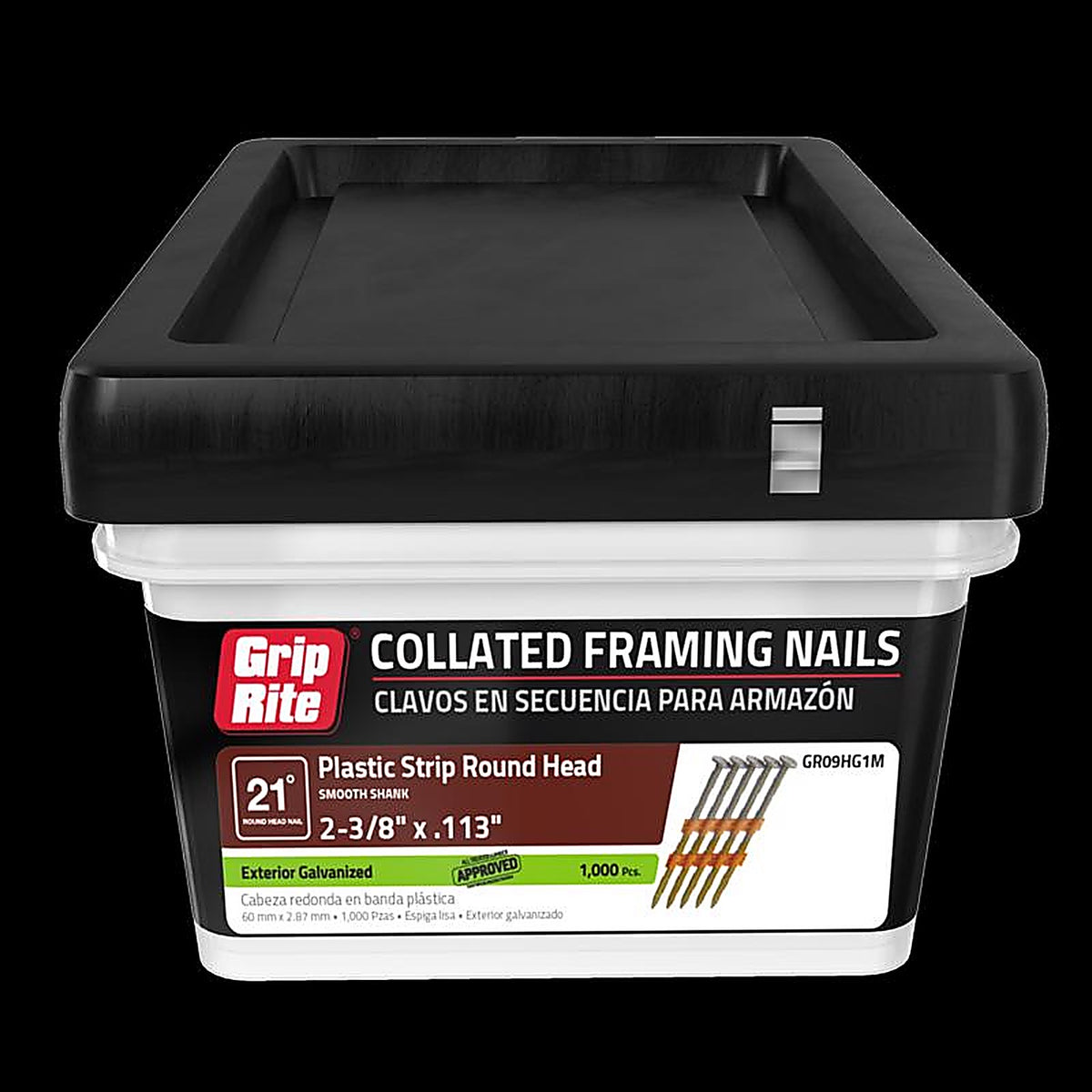 Grip-Rite GR09HG1M 2-3/8 in. 11-1/2 Ga. Angled Strip Framing Nails 21 deg. Smooth Shank 1000/Pack