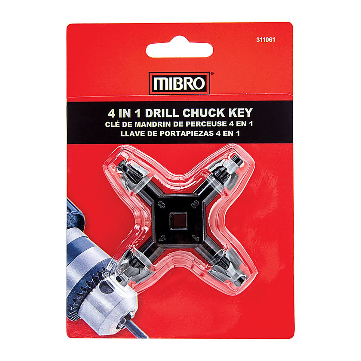 Mibro 311061 1/4 to 1/2 in. 4-In-1 Drill Chuck Key Hardened Steel 1/pc.