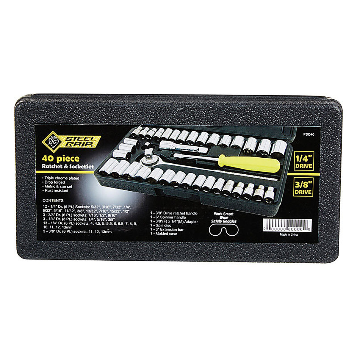 Steel Grip PSO40 1/4 and 3/8 in. drive Metric and SAE Socket and Ratchet Set 40/pc.