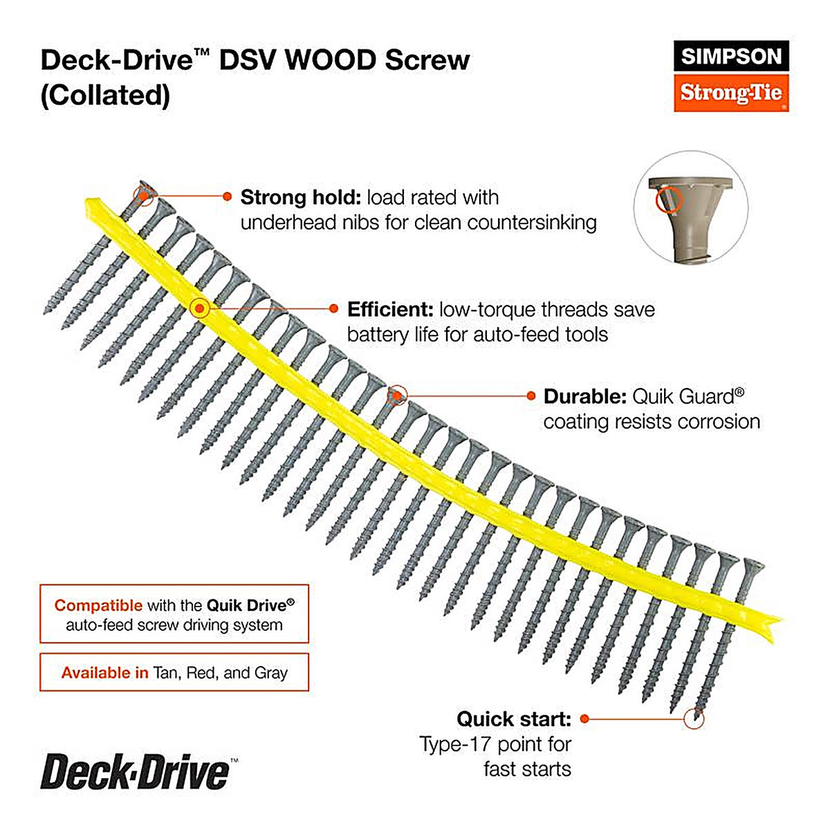 Simpson Strong-Tie - DSVT212S - Quick Drive No. 10 Sizes X 2-1/2 In. L Tan Star Ribbed Flat Head Deck Screws 1000