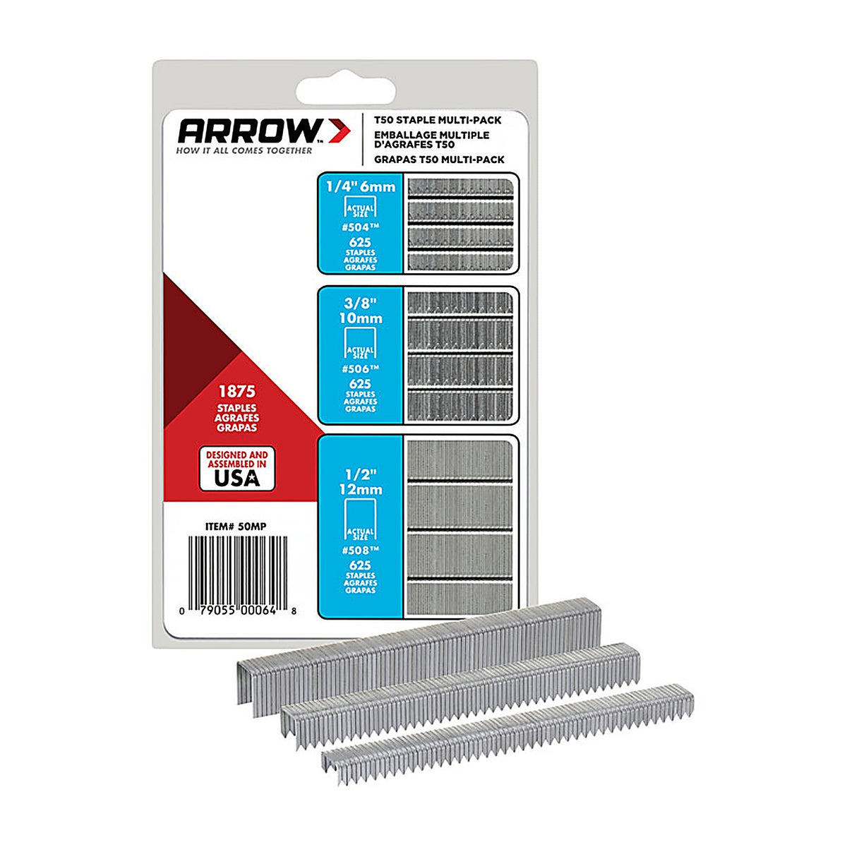 Arrow Fastener 50MP T50 3/8 in. W 18 Ga. Flat Crown Heavy Duty Staple Assortment 1875/Pack