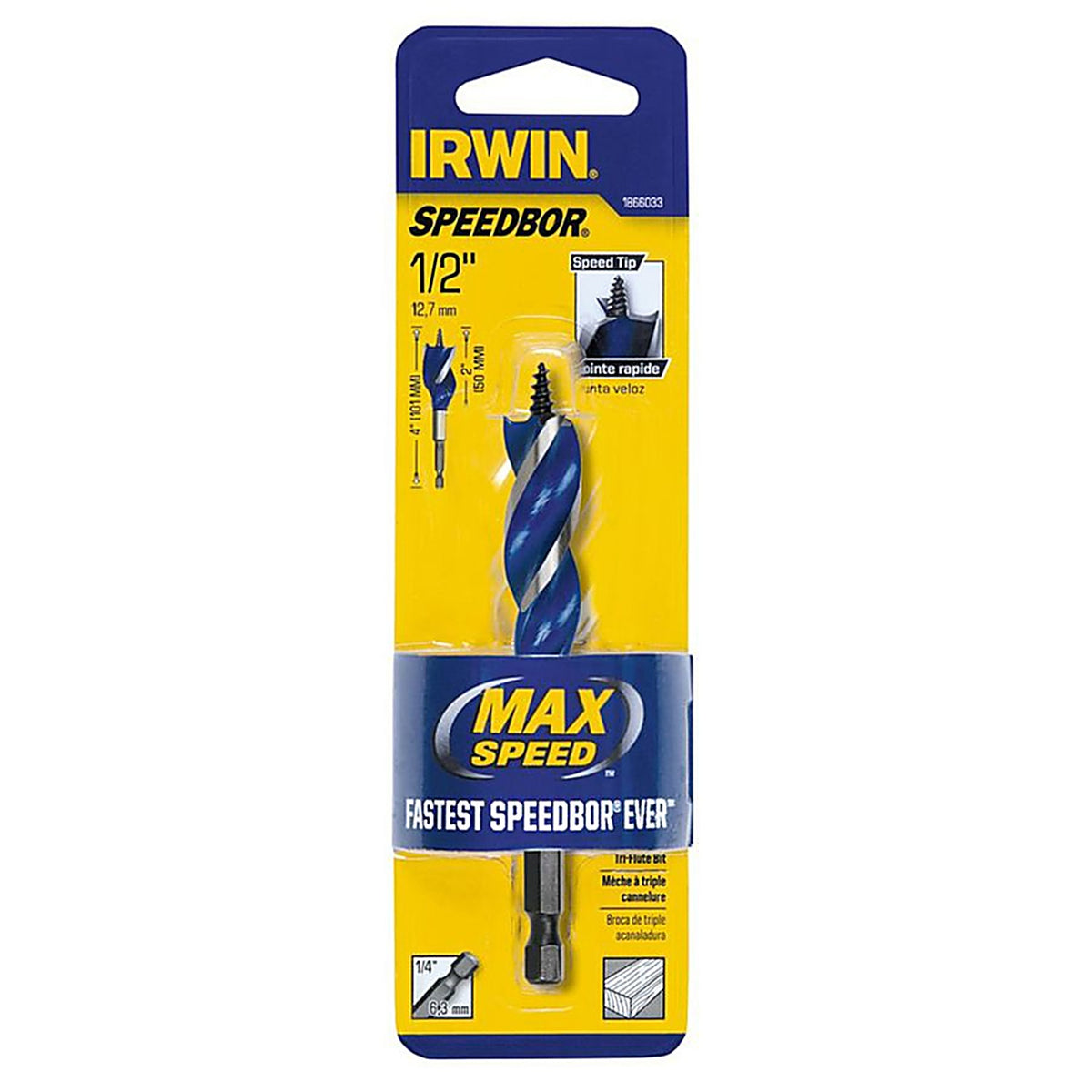 Irwin 1866033 Speedbor 1/2 in. x 4 in. L Carbon Steel Wood Boring Bit 1/pc.