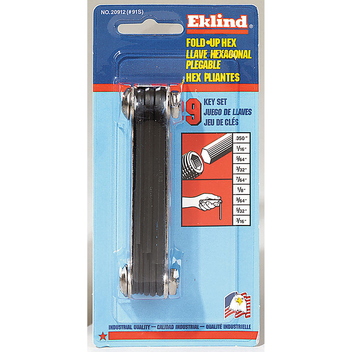 Eklind Tool 20912 .050in. to 3/16in. SAE Fold-Up Hex Key Set Multi-Size in. 9/pc.