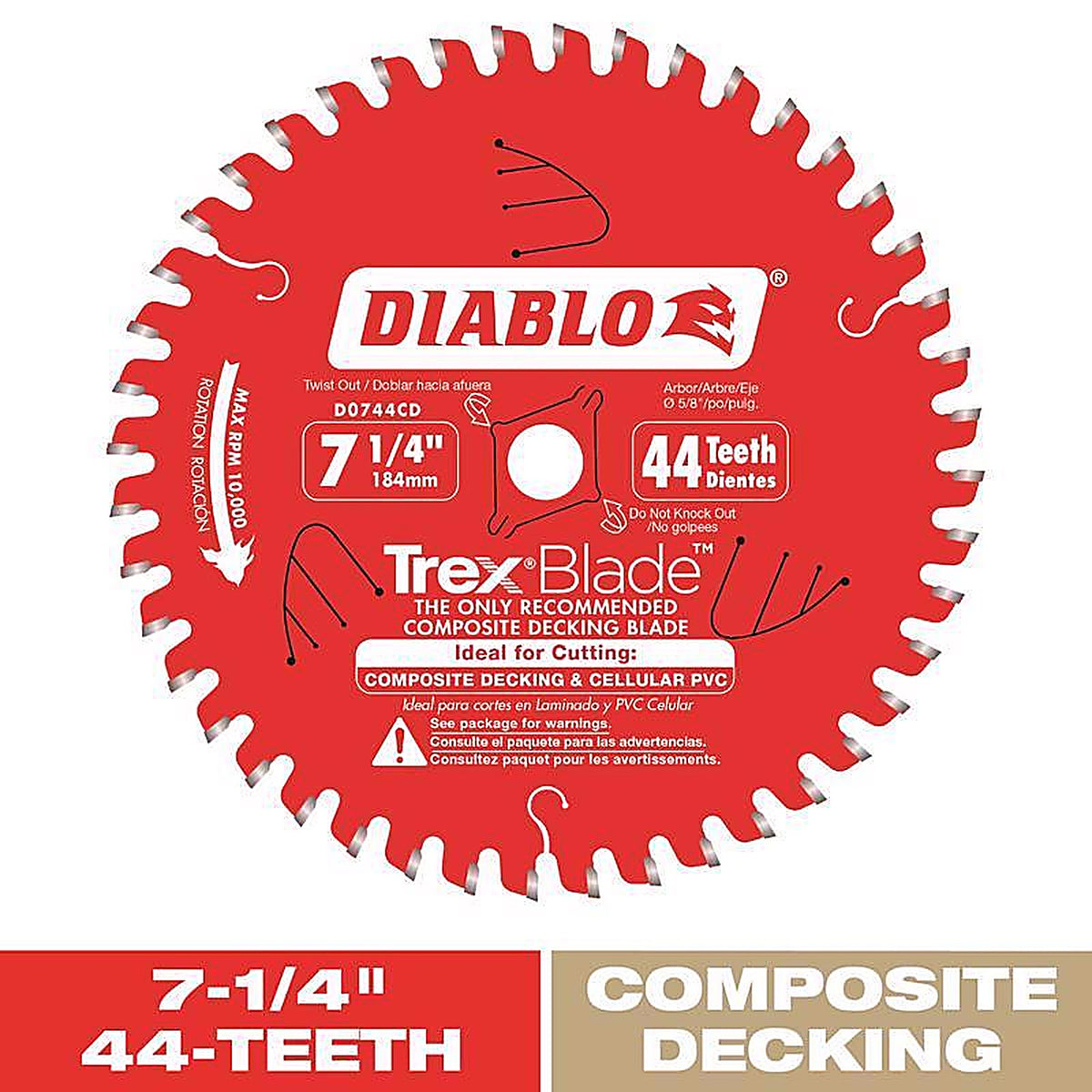 Diablo D0744CD 7-1/4 in. D X 5/8 in. Carbide Circular Saw Blade 44 teeth 1 pc