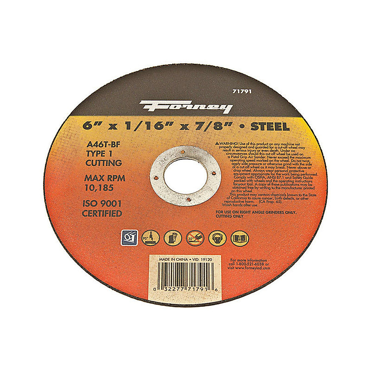 Forney 71791 6 in. D X 7/8 in. S Aluminum Oxide Metal Cut-Off Wheel 1 pc