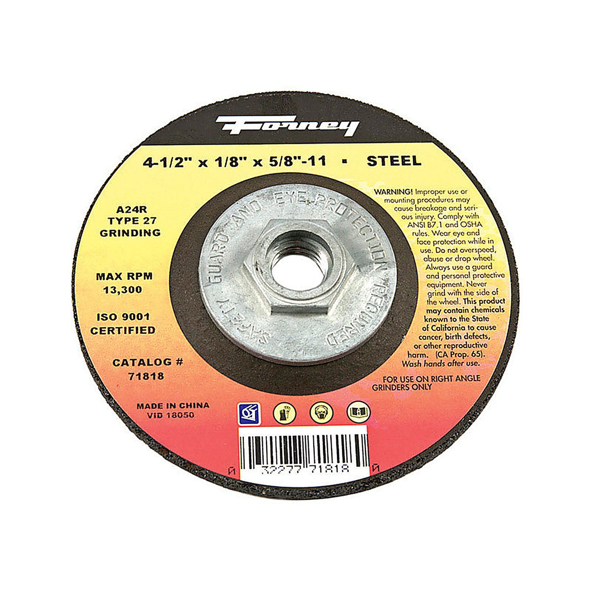 Forney 71818 4-1/2 in. D X 5/8 in. in. Metal Grinding Wheel