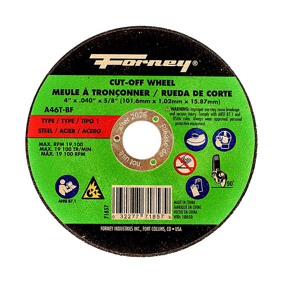 Forney 71857 4 in. D X 5/8 in. S Aluminum Oxide Metal Cut-Off Wheel 1 pc