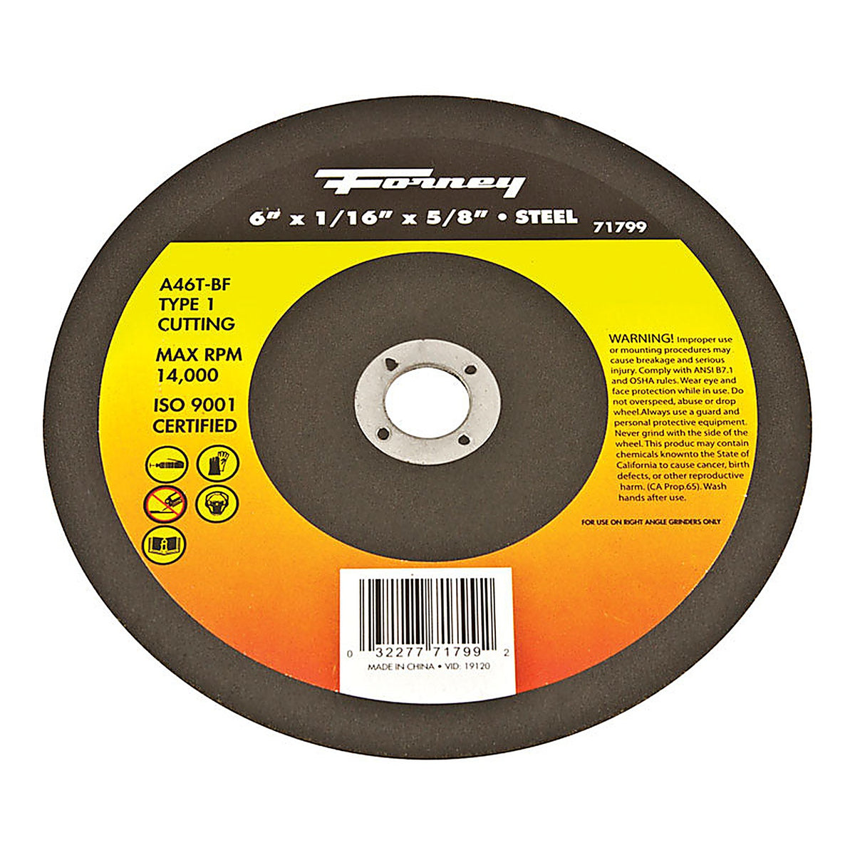 Forney 71799 6 in. D X 5/8 in. S Aluminum Oxide Metal Cut-Off Wheel 1 pc