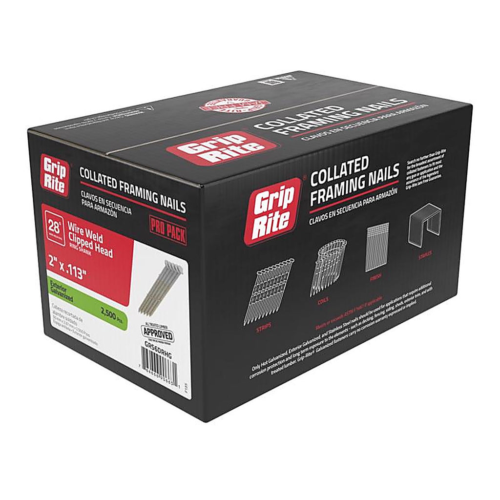 Grip-Rite GRS6DRHG 2 in. 11-1/2 Ga. Angled Strip Framing Nails 28 deg. Ring Shank 2500/Pack