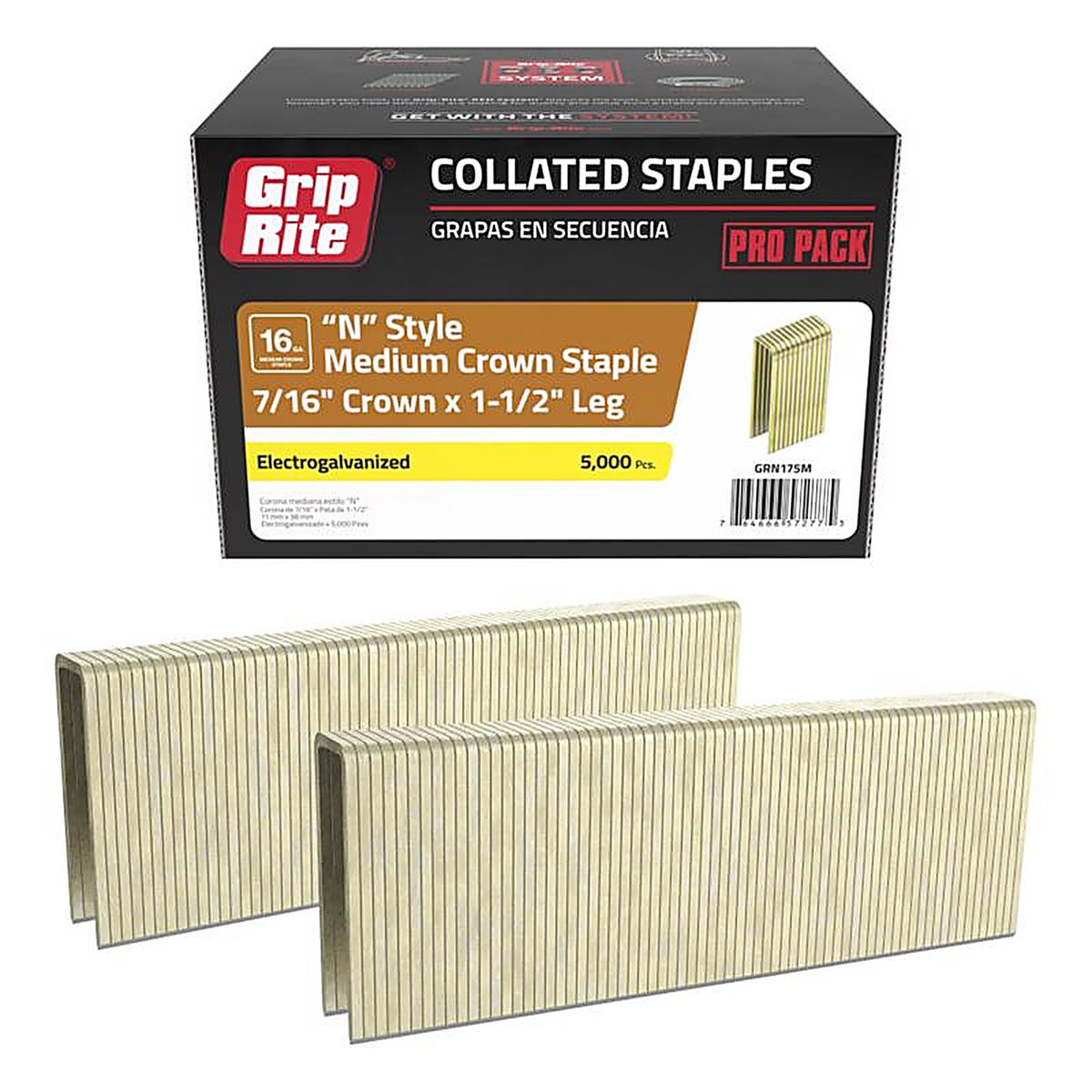 Grip-Rite GRN175M 7/16 in. W x 1-1/2 in. L N-Style 16 Ga. Medium Crown Deck Staples 5000/Pack