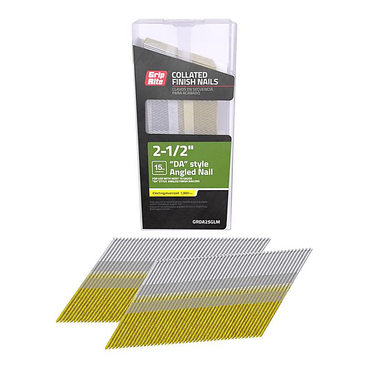 Grip-Rite GRDA25GLM 2-1/2 in. 15 Ga. Angled Strip DA Style Finish Nails 34 deg. Smooth Shank 1000/Pack