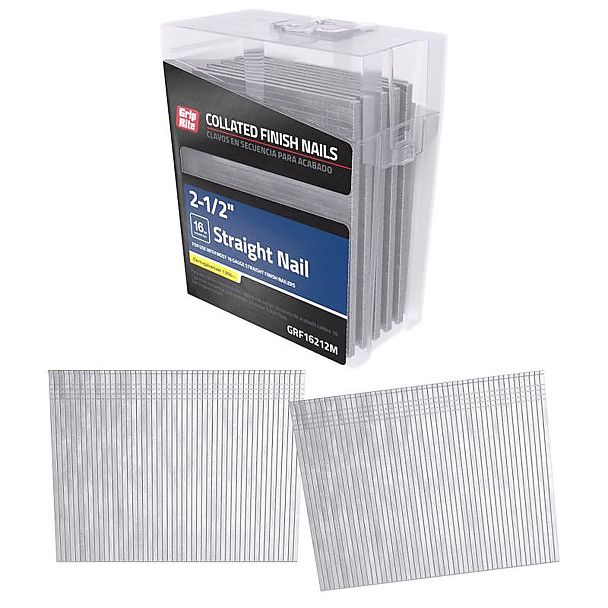 Grip-Rite GRF16212M 2-1/2 in. 16 Ga. Straight Strip Finish Nails Smooth Shank 1000/Pack