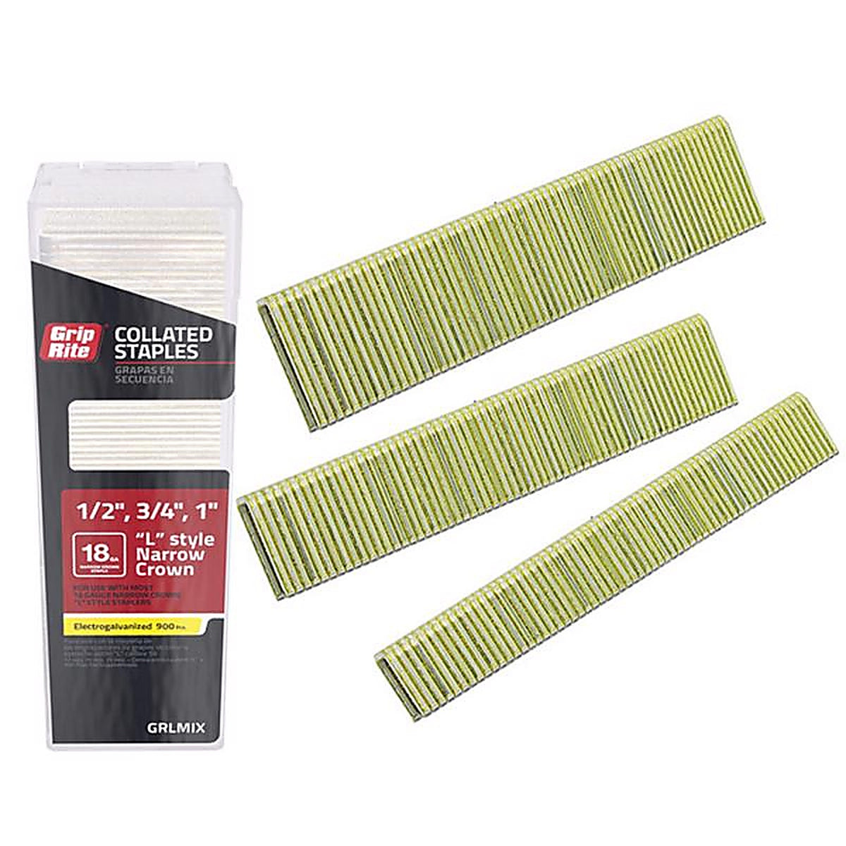 Grip-Rite GRLMIX 1/4 in. W L-Style 18 Ga. Narrow Crown Staples 900/Pack