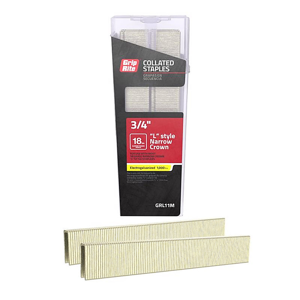 Grip-Rite GRL11M 1/4 in. W x 3/4 in. L L-Style 18 Ga. Narrow Crown Staples 1000/Pack