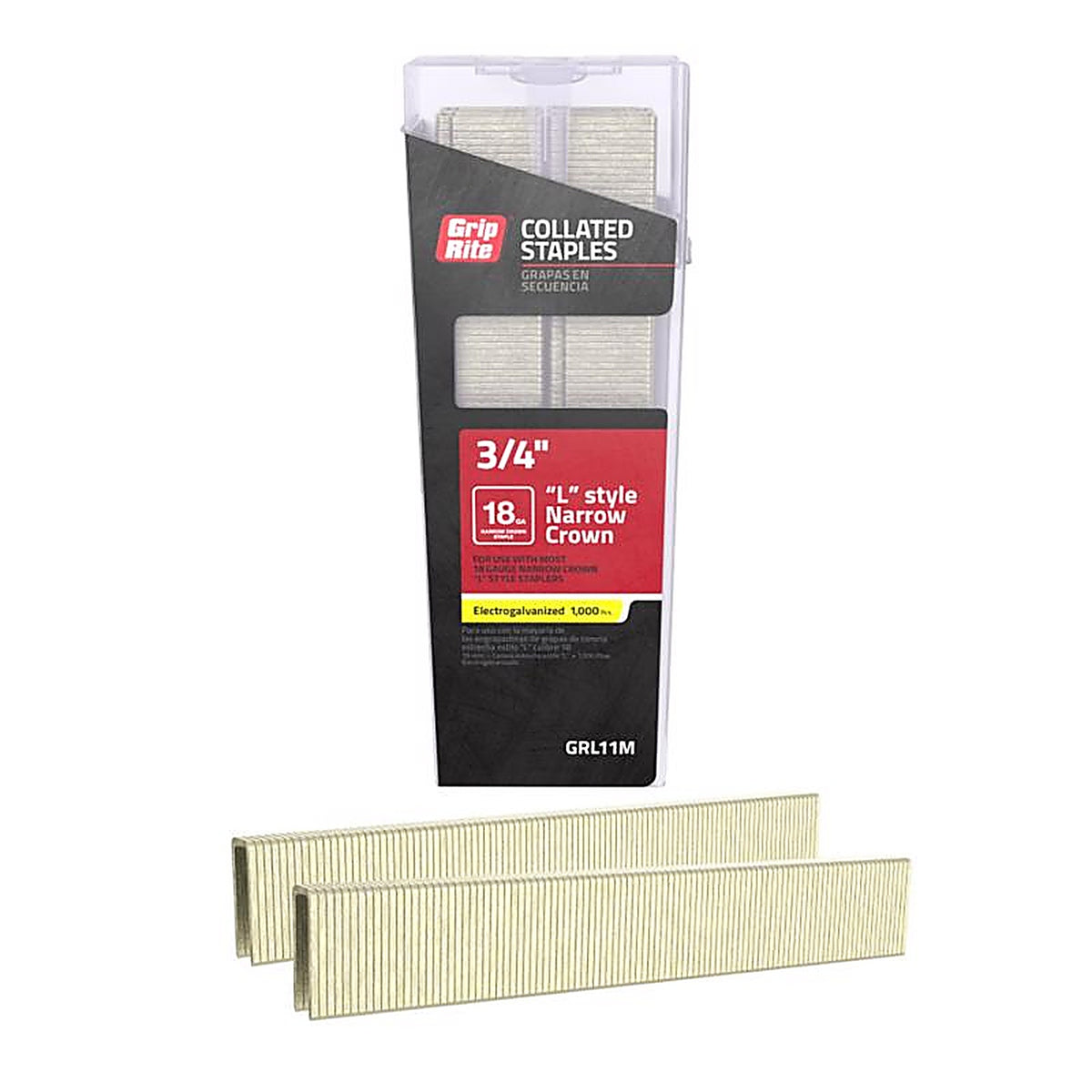 Grip-Rite GRL11M 1/4 in. W x 3/4 in. L L-Style 18 Ga. Narrow Crown Staples 1000/Pack