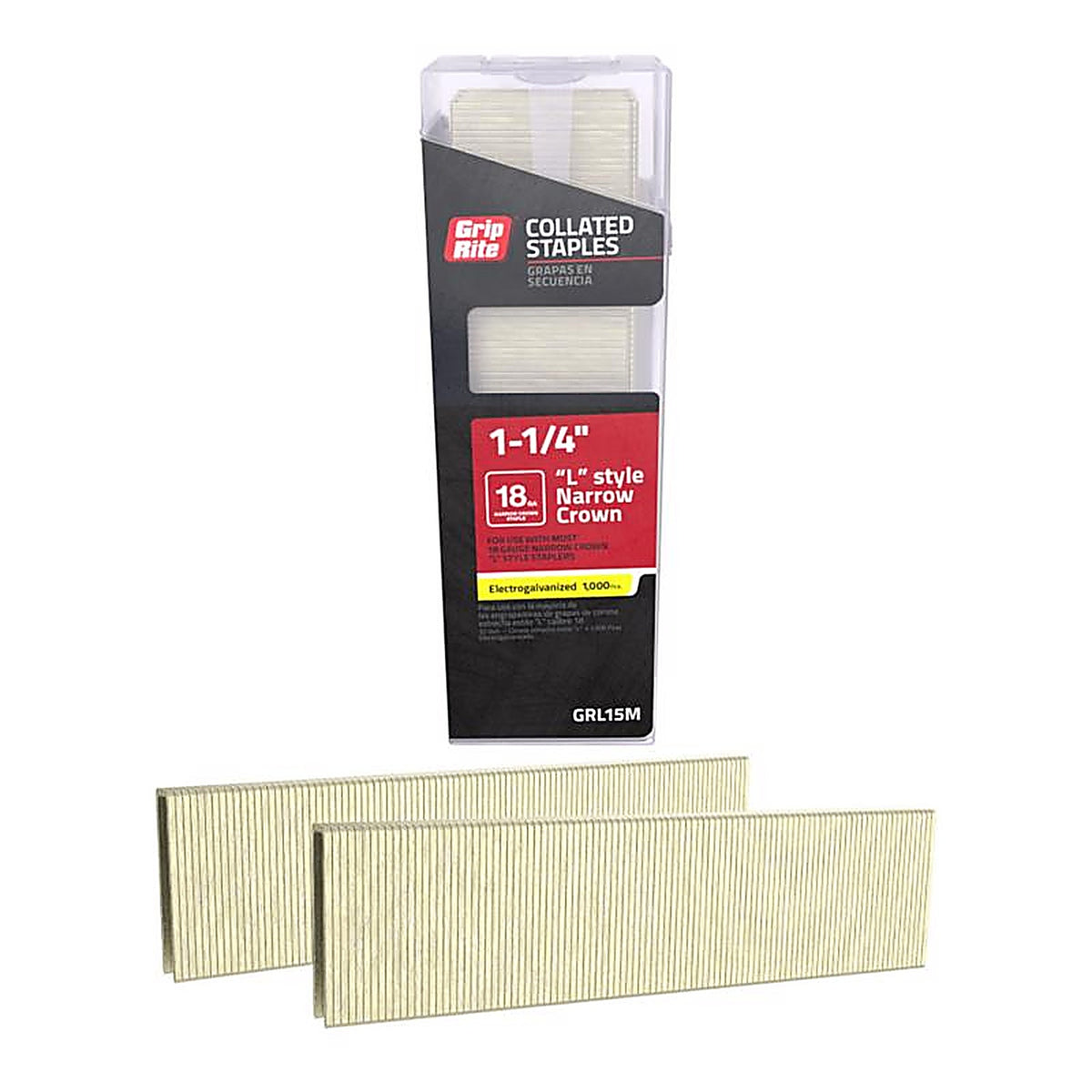 Grip-Rite GRL15M 1/4 in. W x 1-1/4 in. L L-Style 18 Ga. Narrow Crown Staples 1000/Pack