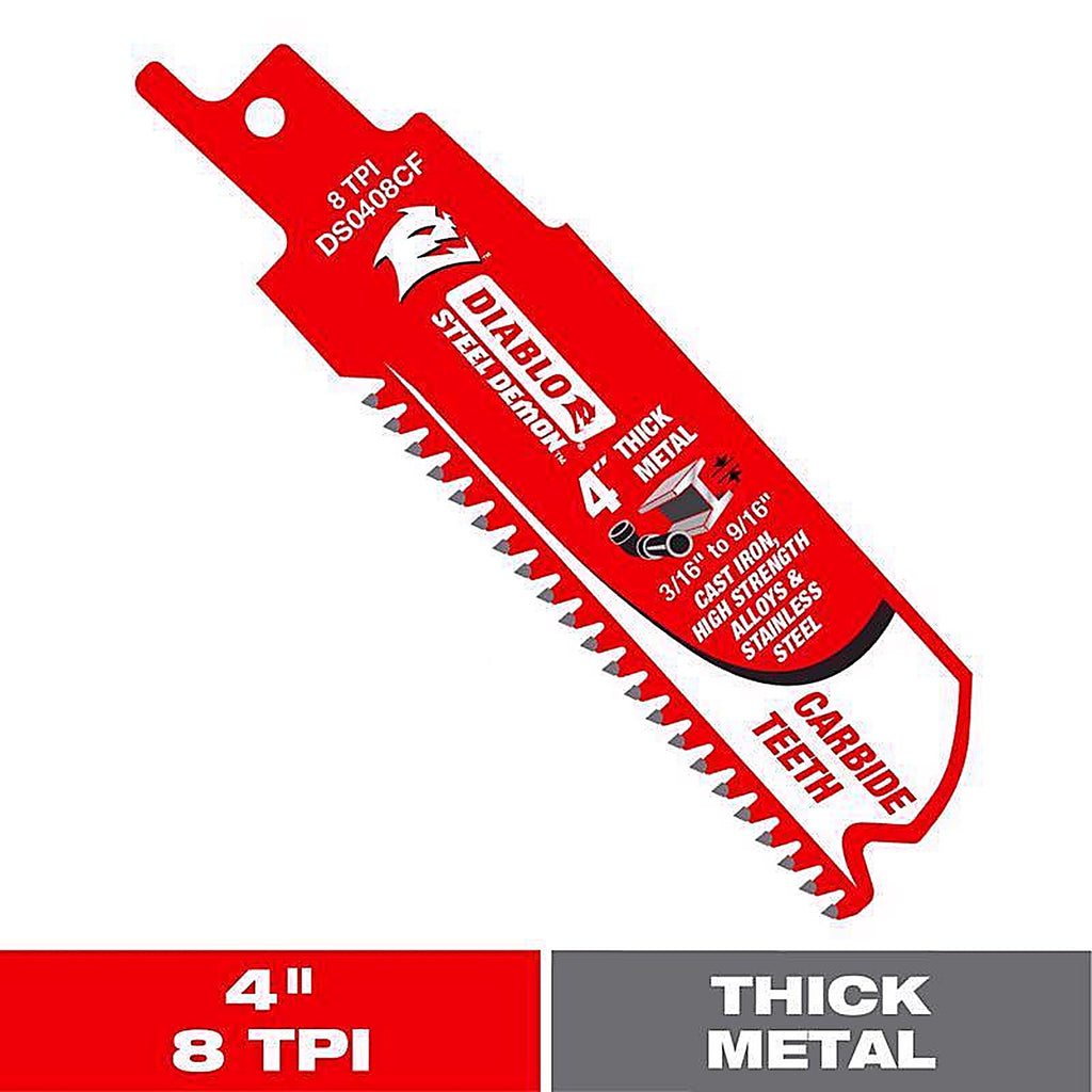 Diablo DS0408CF Steel Demon 4 in. Bi-Metal Reciprocating Saw Blade 8 TPI 1 pc