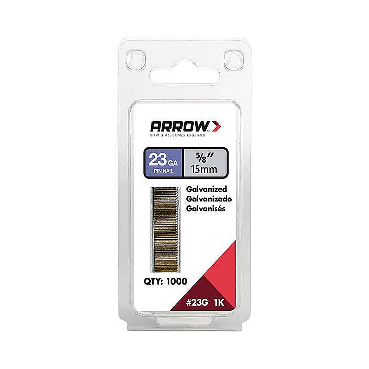 Arrow Fastener 23G15-1K 5/8 in. 23 Ga. Straight Strip Pin Nails Smooth Shank 1,000/Pack
