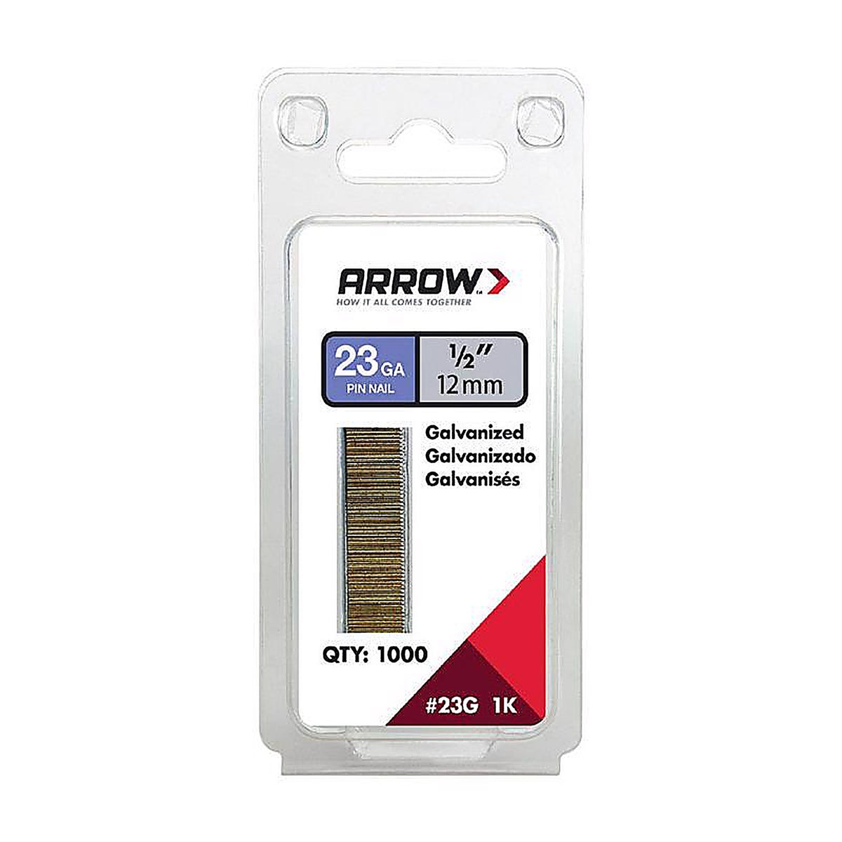 Arrow Fastener 23G12-1K 1/2 in. 23 Ga. Straight Strip Pin Nails Smooth Shank 1,000/Pack