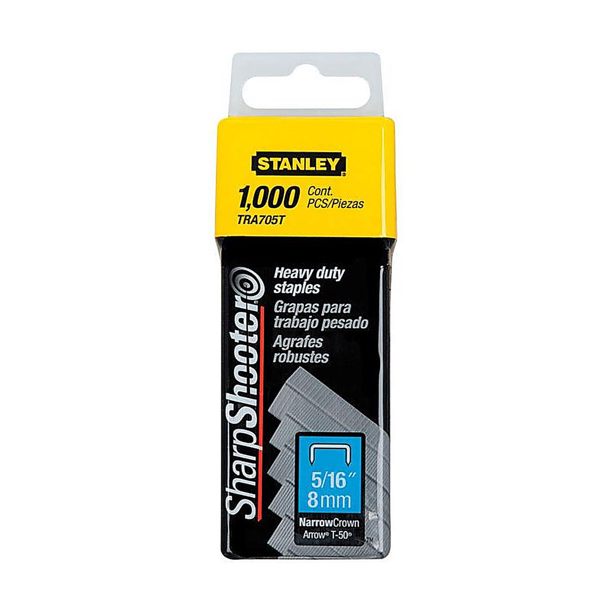 Stanley TRA705T Sharp Shooter 27/64 in. W x 5/16 in. L 24 Ga. Narrow Crown Heavy Duty Staples 1000/Pack