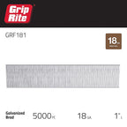 Grip-Rite GRF181 1 in. 18 Ga. Straight Strip Brad Nails Smooth Shank 5000/Pack