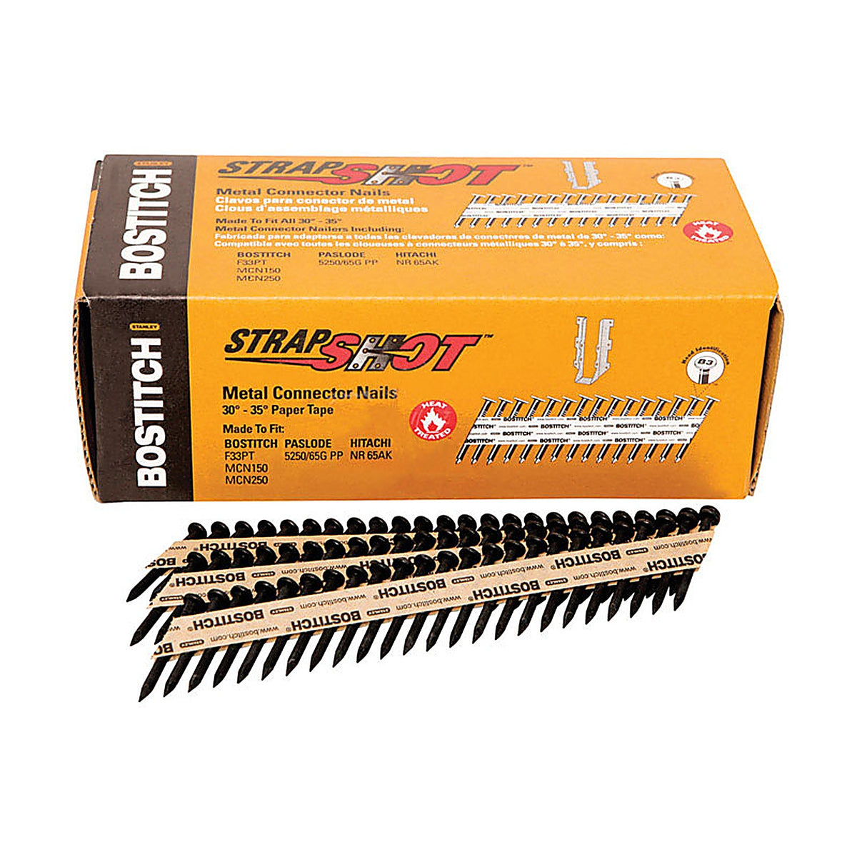 Bostitch PT-MC13115-1M StrapShot 1-1/2 in. 11 Ga. Straight Strip Metal Connector Nails 35 deg. Smooth Shank 1000/Pack