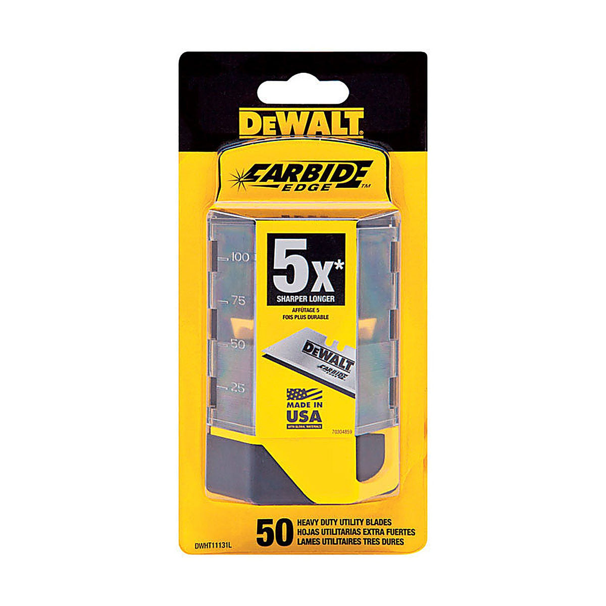 DeWalt DWHT11131L Carbide Edge Steel Heavy Duty Utility Blade 2-1/2 in. L 50 pc