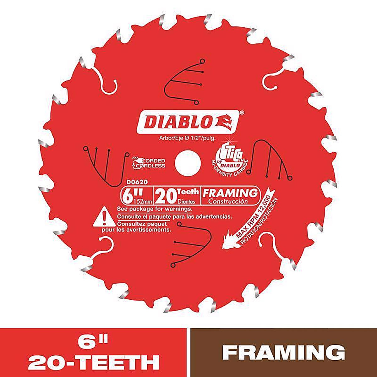 Diablo D0620X 6 in. D X 1/2 in. S Carbide Tip Metal Framing Blade 20 teeth 1 pc