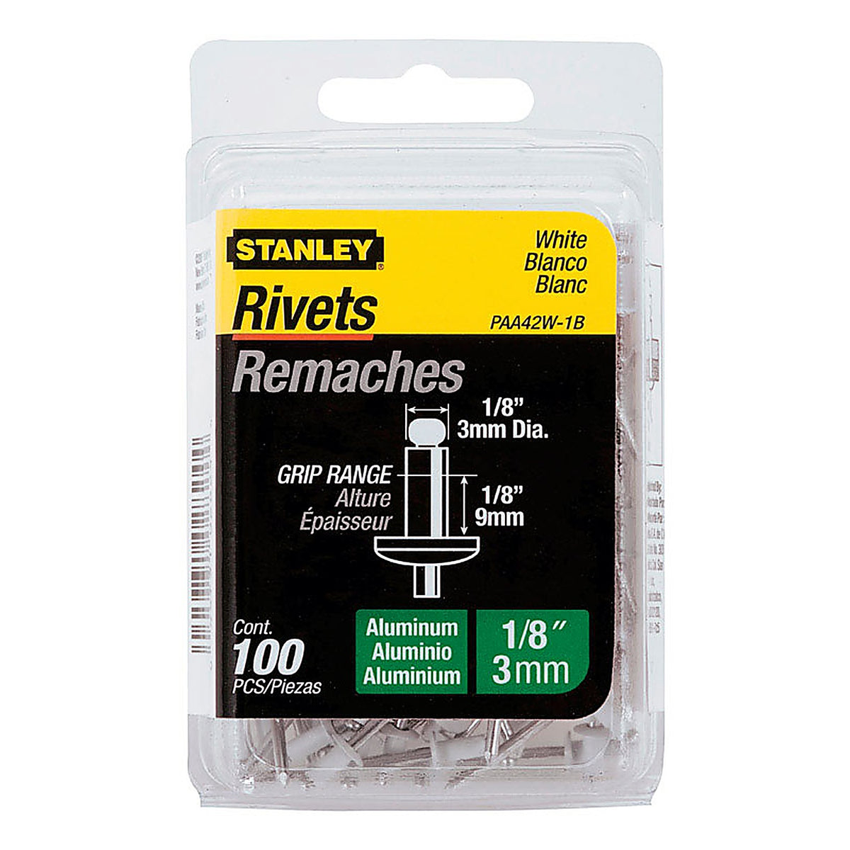 Stanley - PAA42W-1B - 1/8 In. D X 1/8 In. Aluminum Blind Rivets White 100 Pack