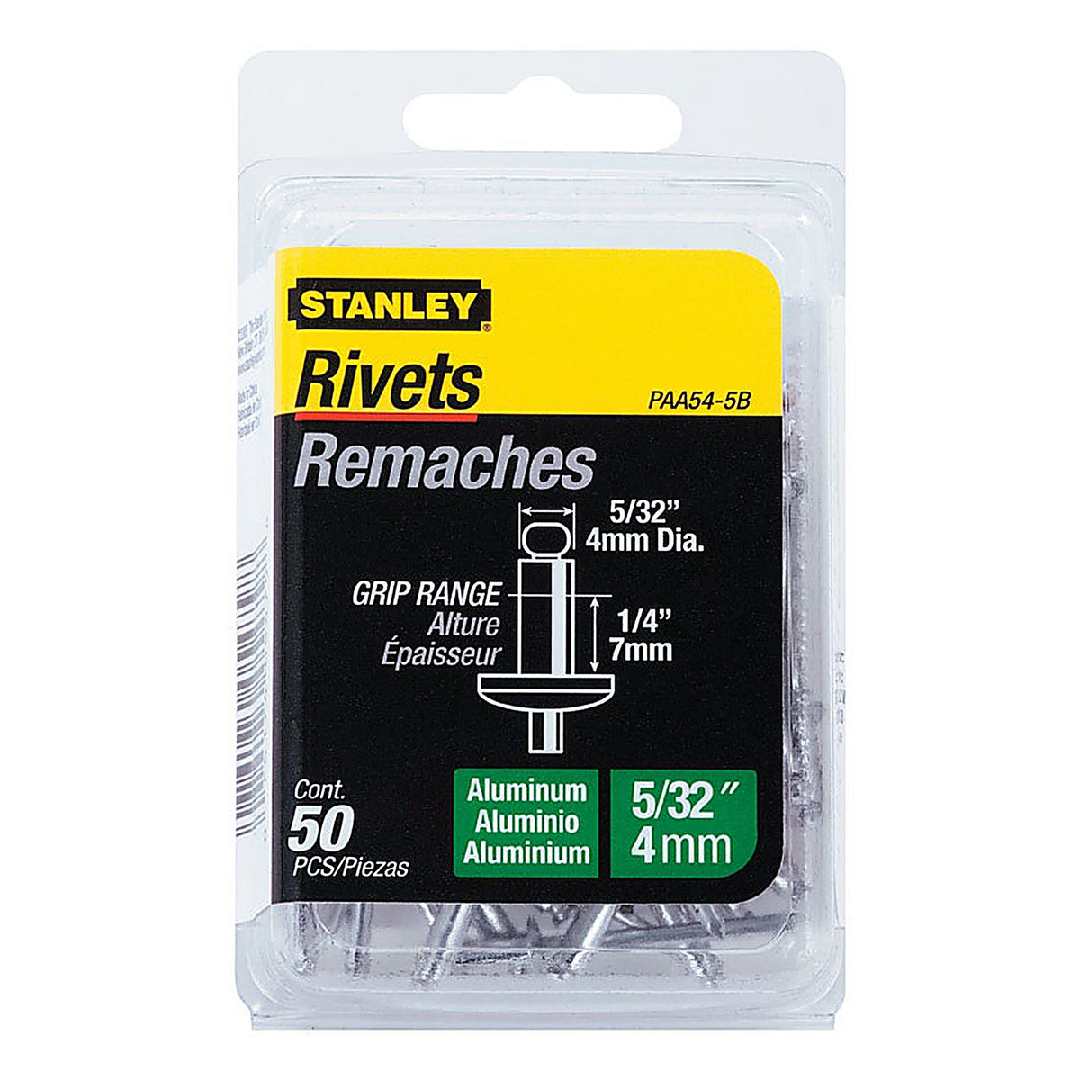 Stanley - PAA54-5B - 5/32 In. D X 1/4 In. Aluminum Blind Rivets Silver 50 Pack