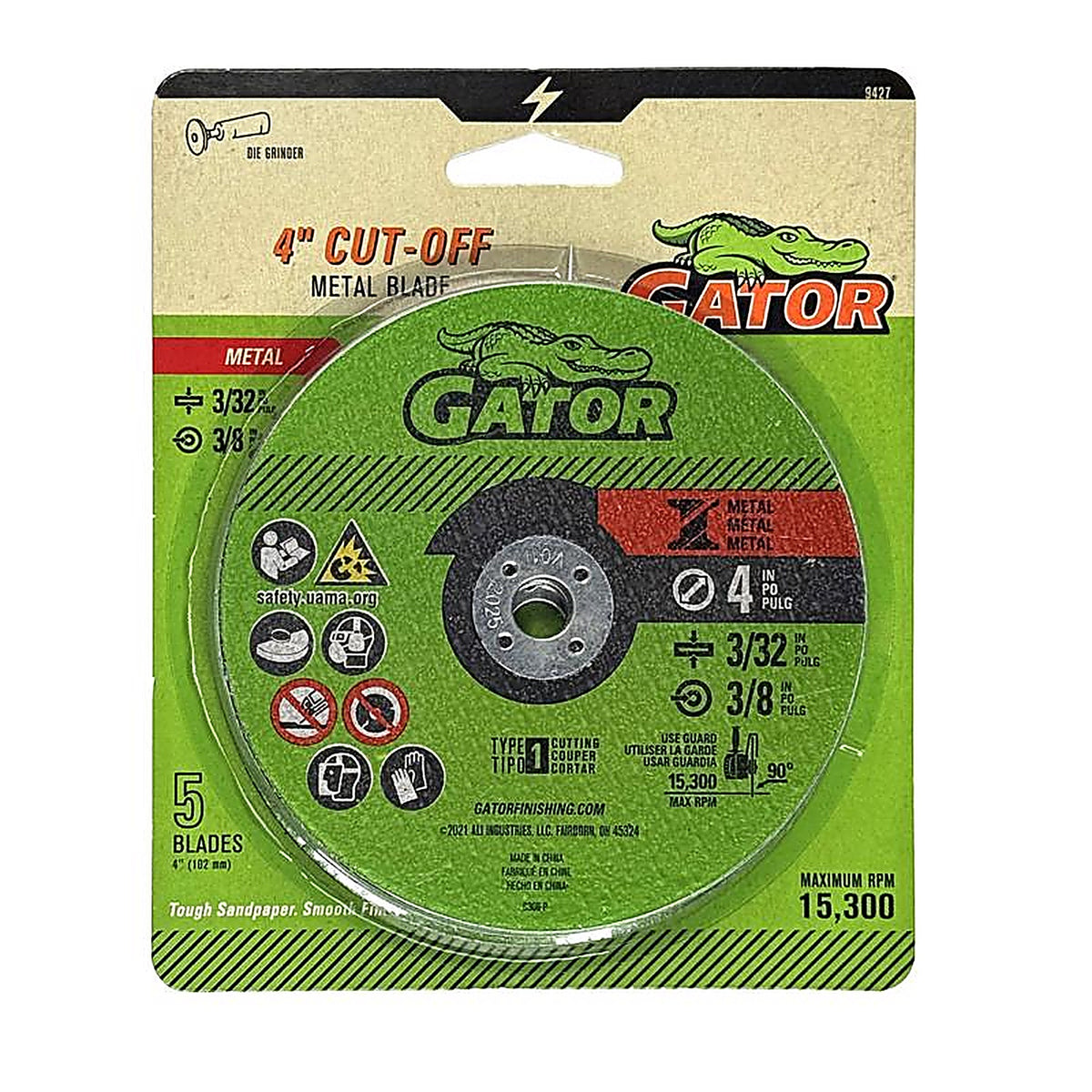 Gator 9427 4 in. Dia. x 3/8 in. Aluminum Oxide Metal Cut-Off Blade 5/pc.