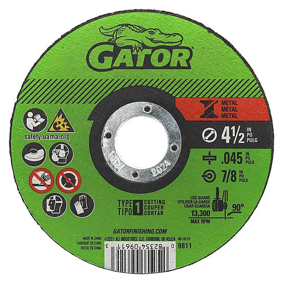 Gator 9611 4-1/2 in. Dia. x 7/8 in. Aluminum Oxide Metal Cut-Off Blade 1/pc.