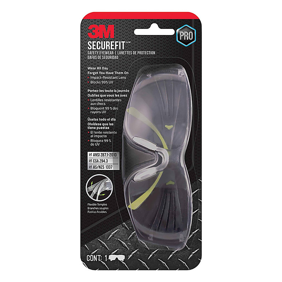 3M SF400C-WV-6-PS SecureFit Anti-Fog Safety Glasses Clear Lens Black/Green Frame 1 pc
