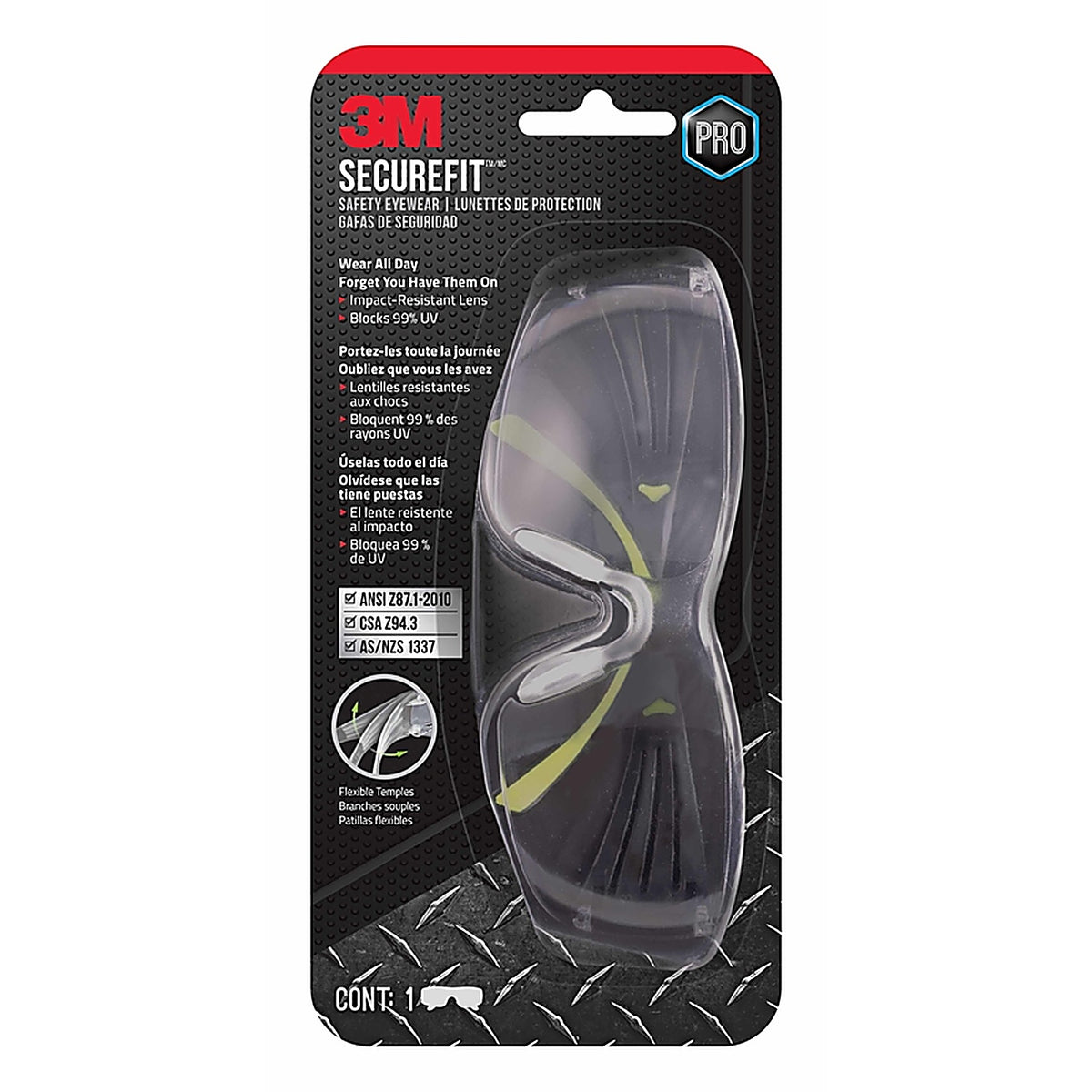 3M SF400C-WV-6-PS SecureFit Anti-Fog Safety Glasses Clear Lens Black/Green Frame 1 pc