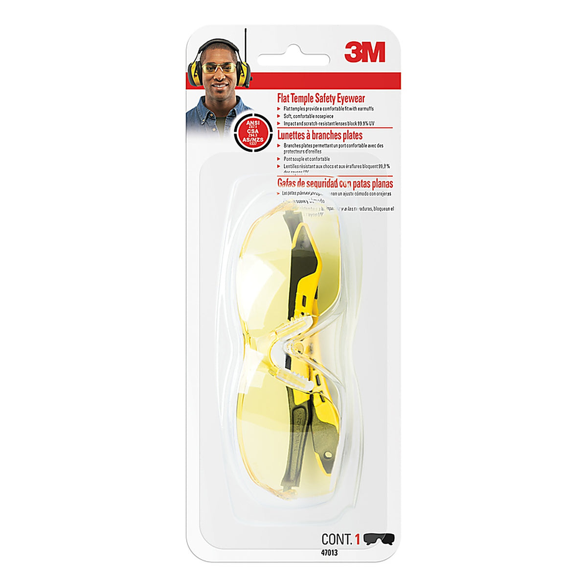 3M 47013H1-DC Safety Glasses Amber Lens Black/Yellow Frame 1 pc