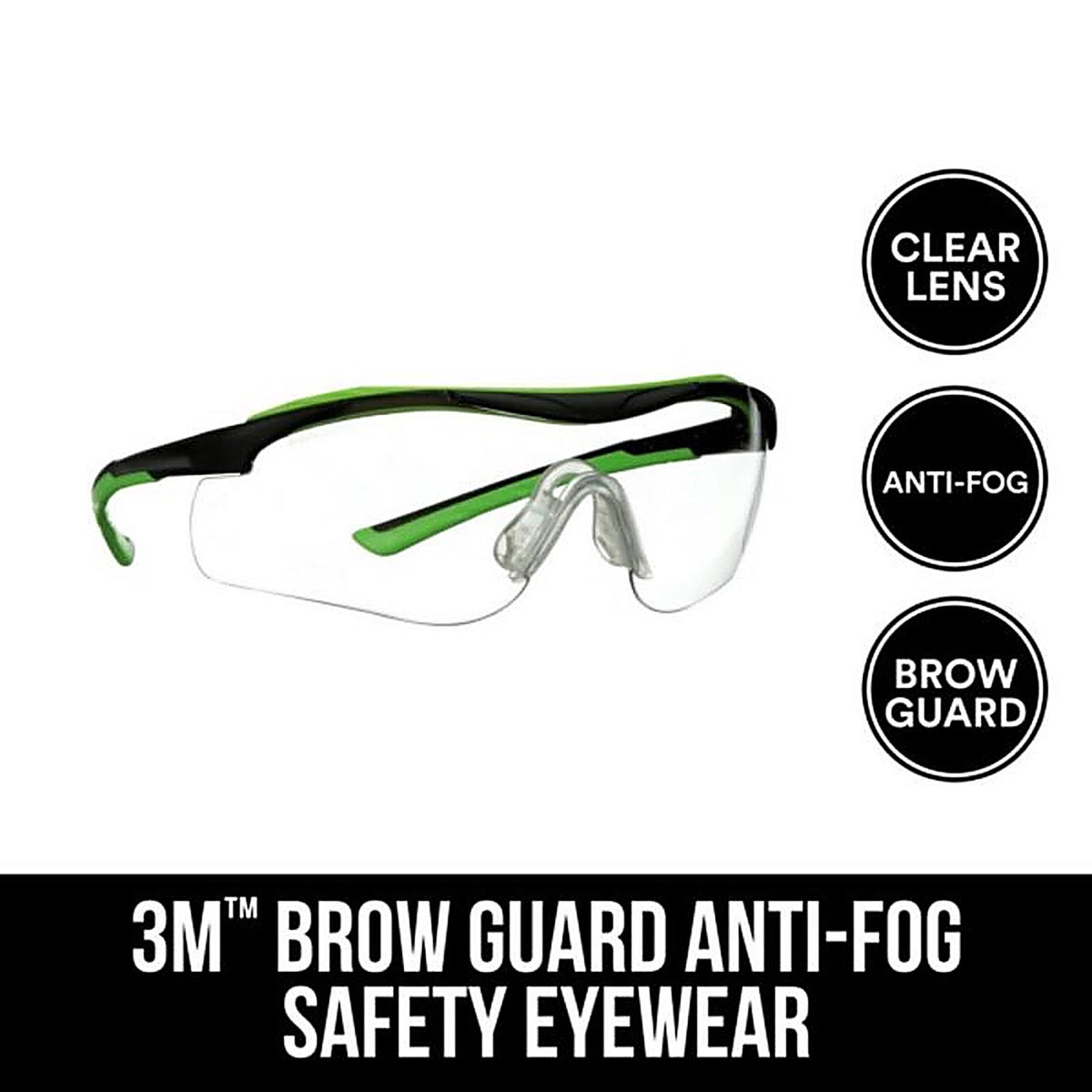 3M 47100H1-DC Anti-Fog Safety Glasses Clear Lens Black/Green Frame 1 pc