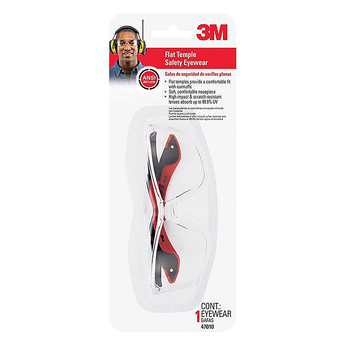 3M 47010H1-DC Safety Glasses Clear Lens Black/Red Frame 1 pc