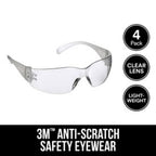 3M 90953H4-DC Impact-Resistant Safety Glasses Clear Lens Clear Frame 4/Pack