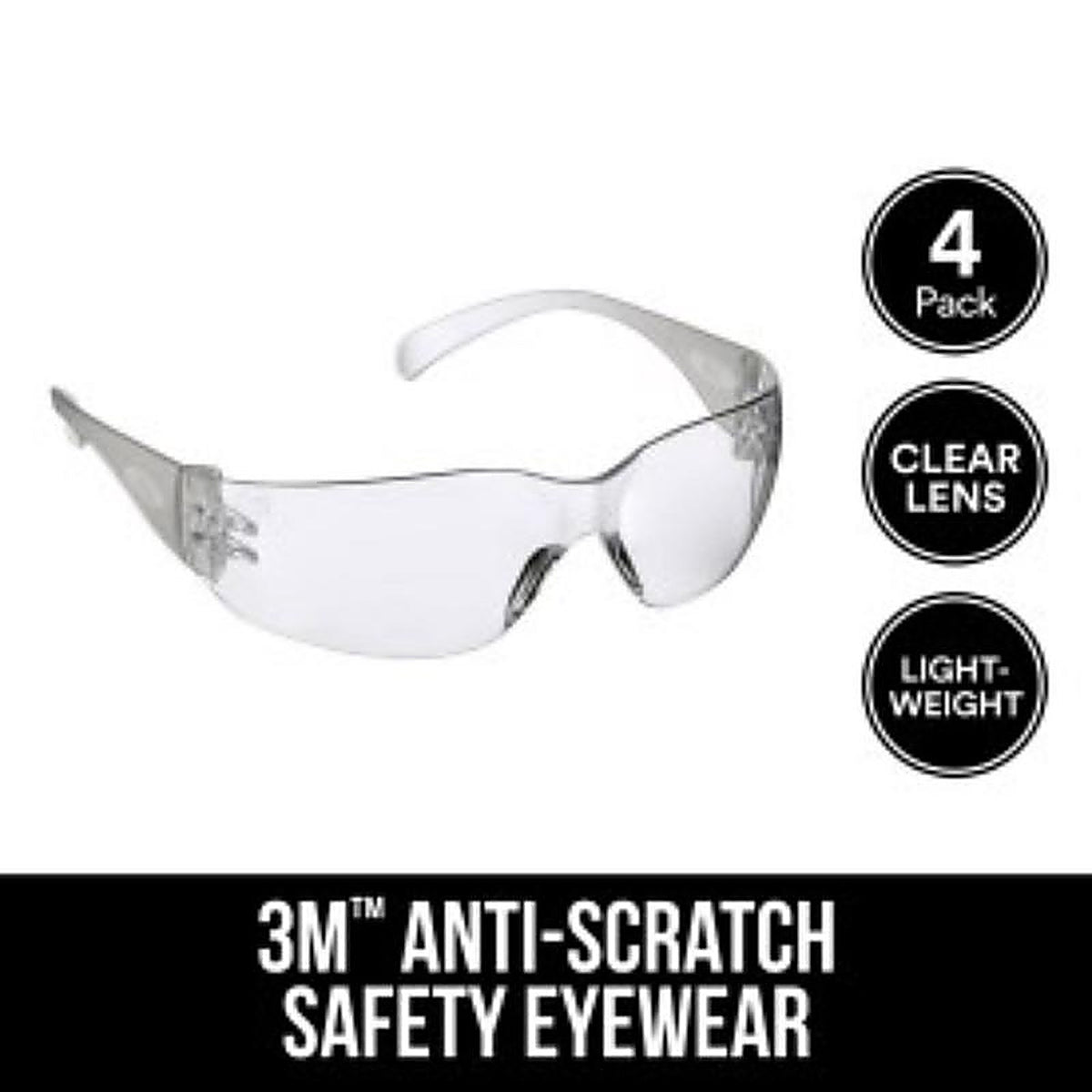 3M 90953H4-DC Impact-Resistant Safety Glasses Clear Lens Clear Frame 4/Pack