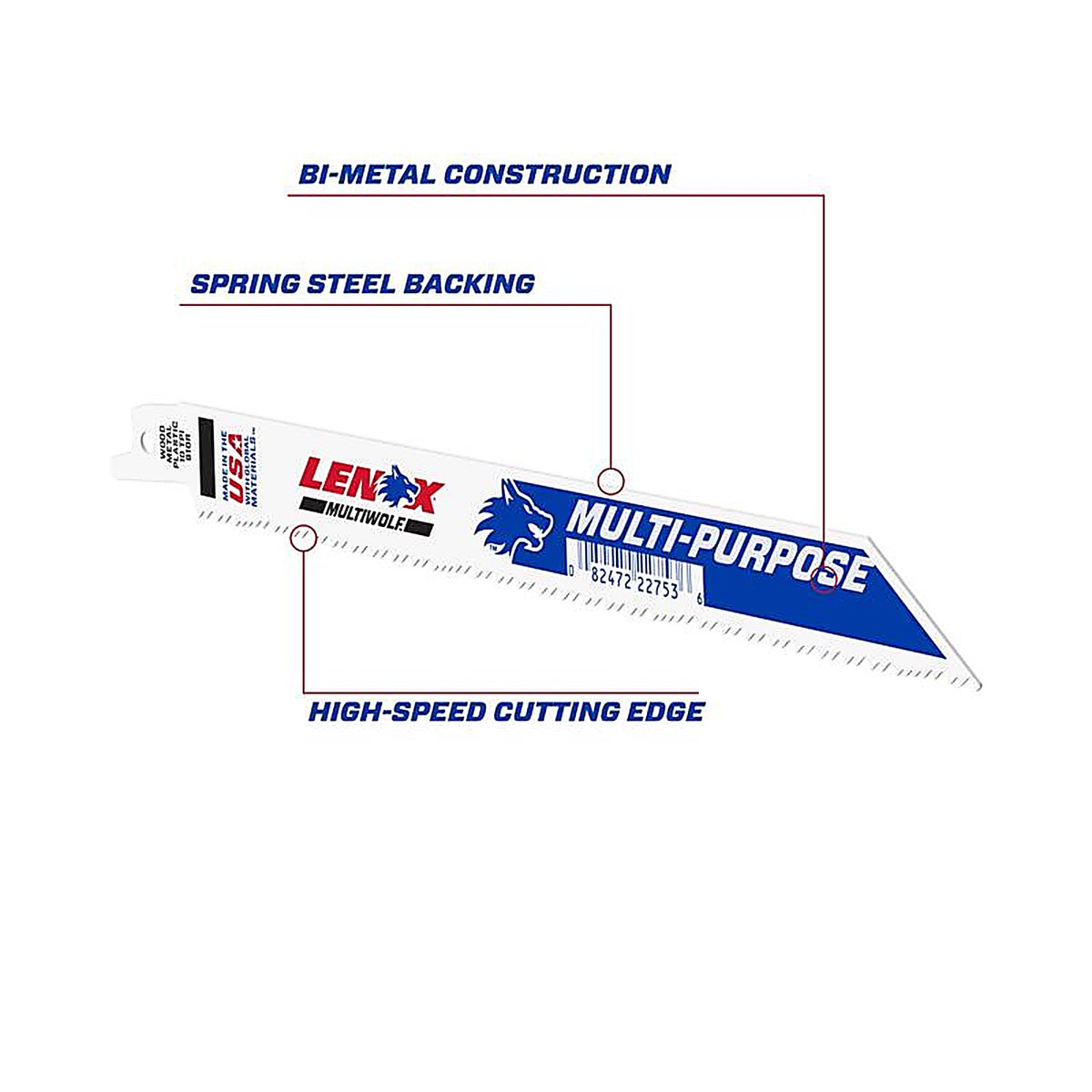 Lenox 22753OSB810R 8 in. Bi-Metal Reciprocating Saw Blade 10 TPI 1/Pack