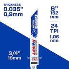 Lenox 22757OSB624R 6 in. Bi-Metal Reciprocating Saw Blade 24 TPI 1/Pack