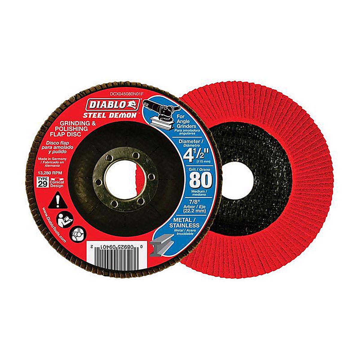 Diablo DCX045080N01F Steel Demon 4-1/2 in. D X 7/8 in. S Zirconium Flap Disc 80 Grit 1 pk