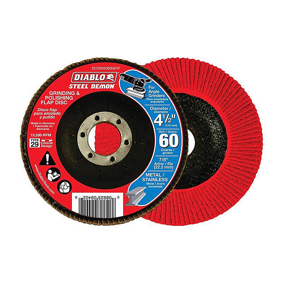 Diablo DCX045060N01F Steel Demon 4-1/2 in. D X 7/8 in. S Zirconium Flap Disc 60 Grit 1 pk