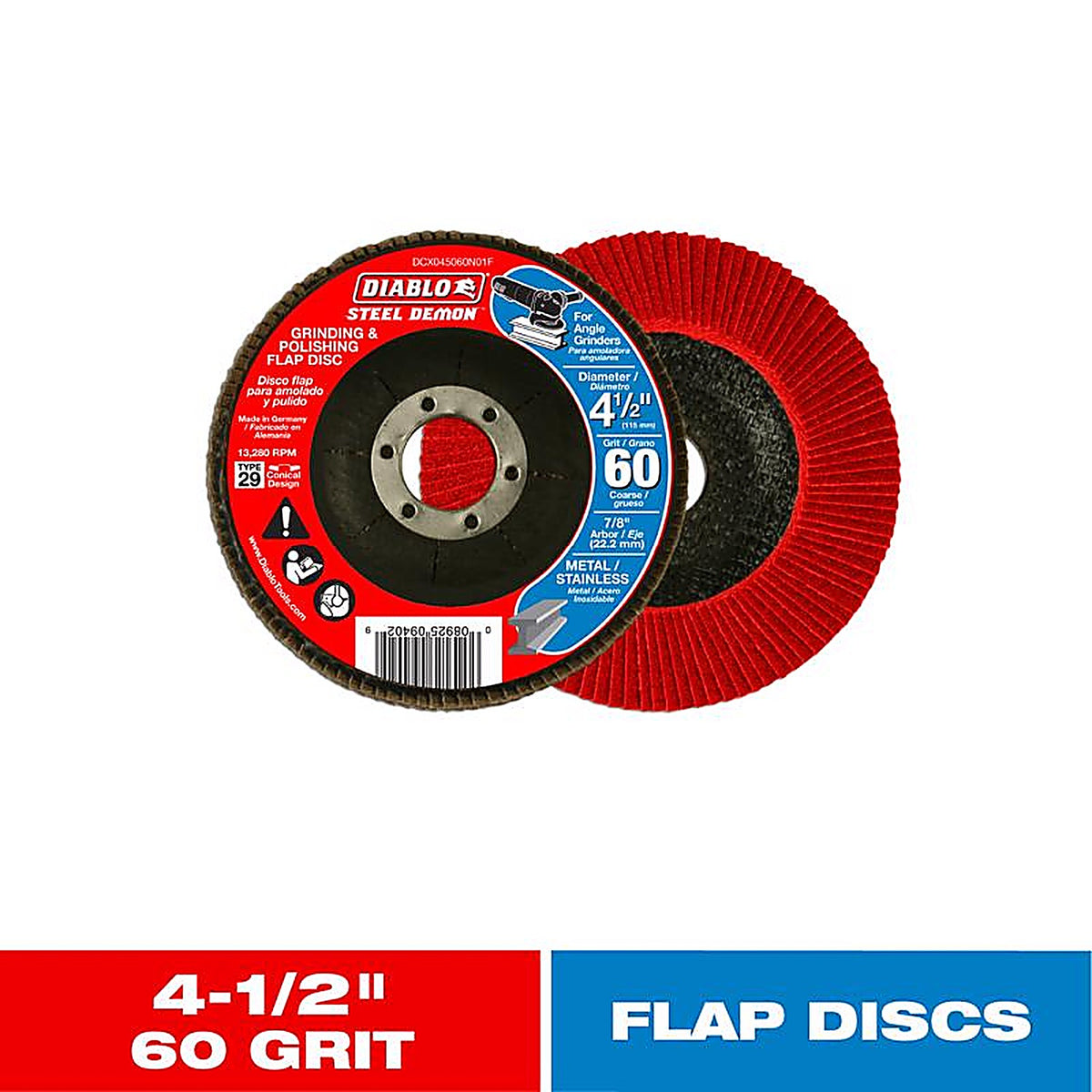 Diablo DCX045060N01F Steel Demon 4-1/2 in. D X 7/8 in. S Zirconium Flap Disc 60 Grit 1 pk