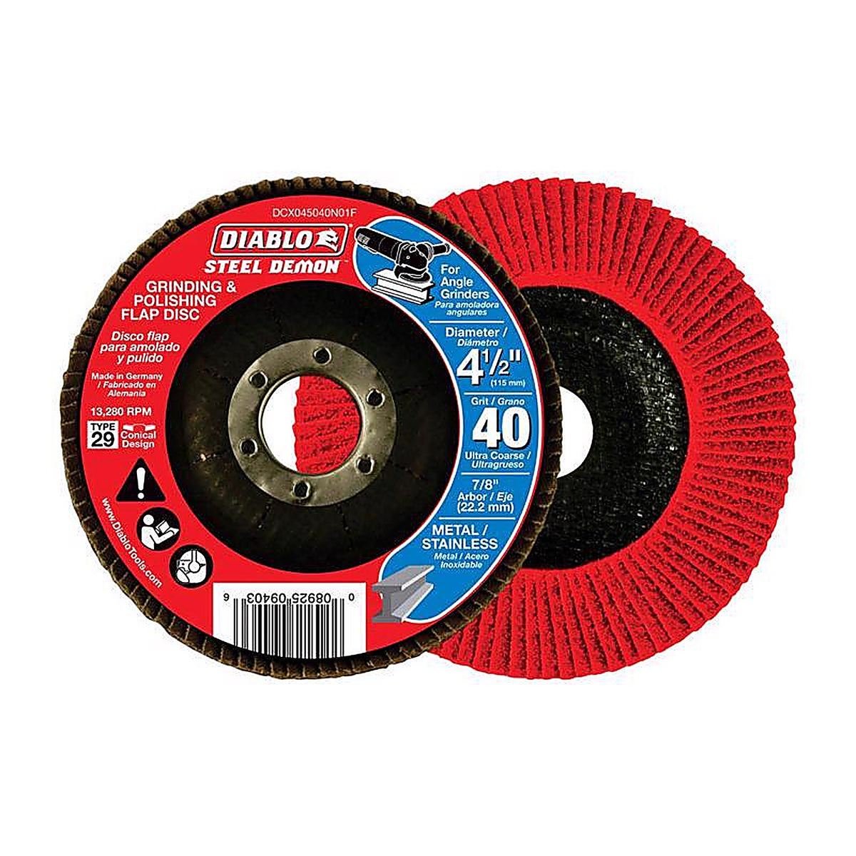 Diablo DCX045040N01F Steel Demon 4-1/2 in. D X 7/8 in. S Zirconia Flap Disc 40 Grit 1 pk