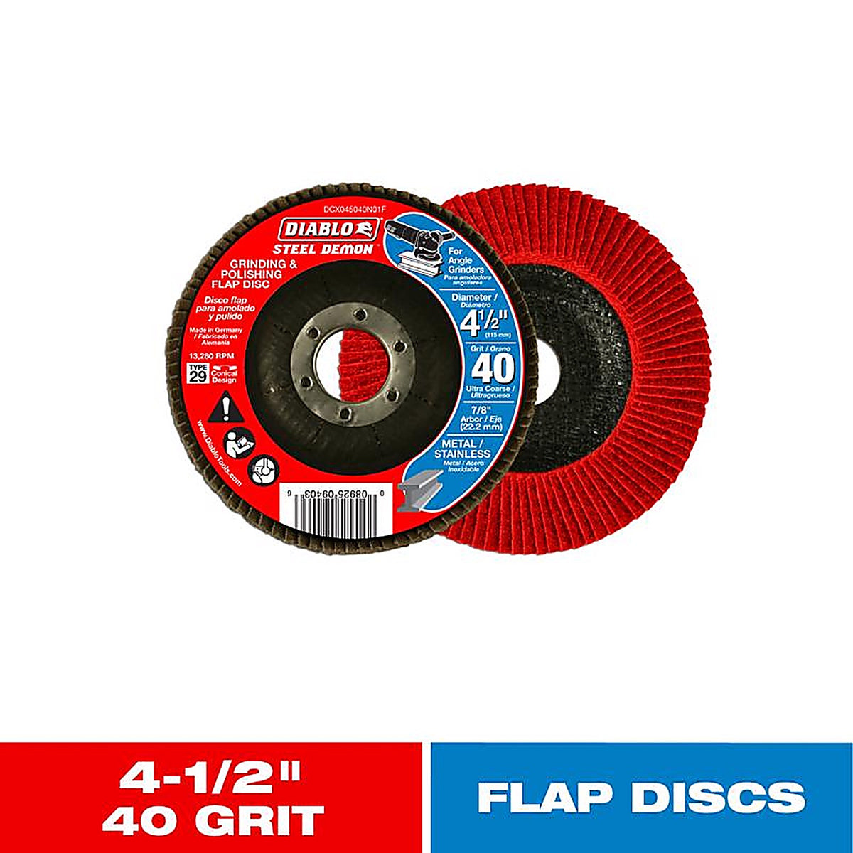 Diablo DCX045040N01F Steel Demon 4-1/2 in. D X 7/8 in. S Zirconia Flap Disc 40 Grit 1 pk