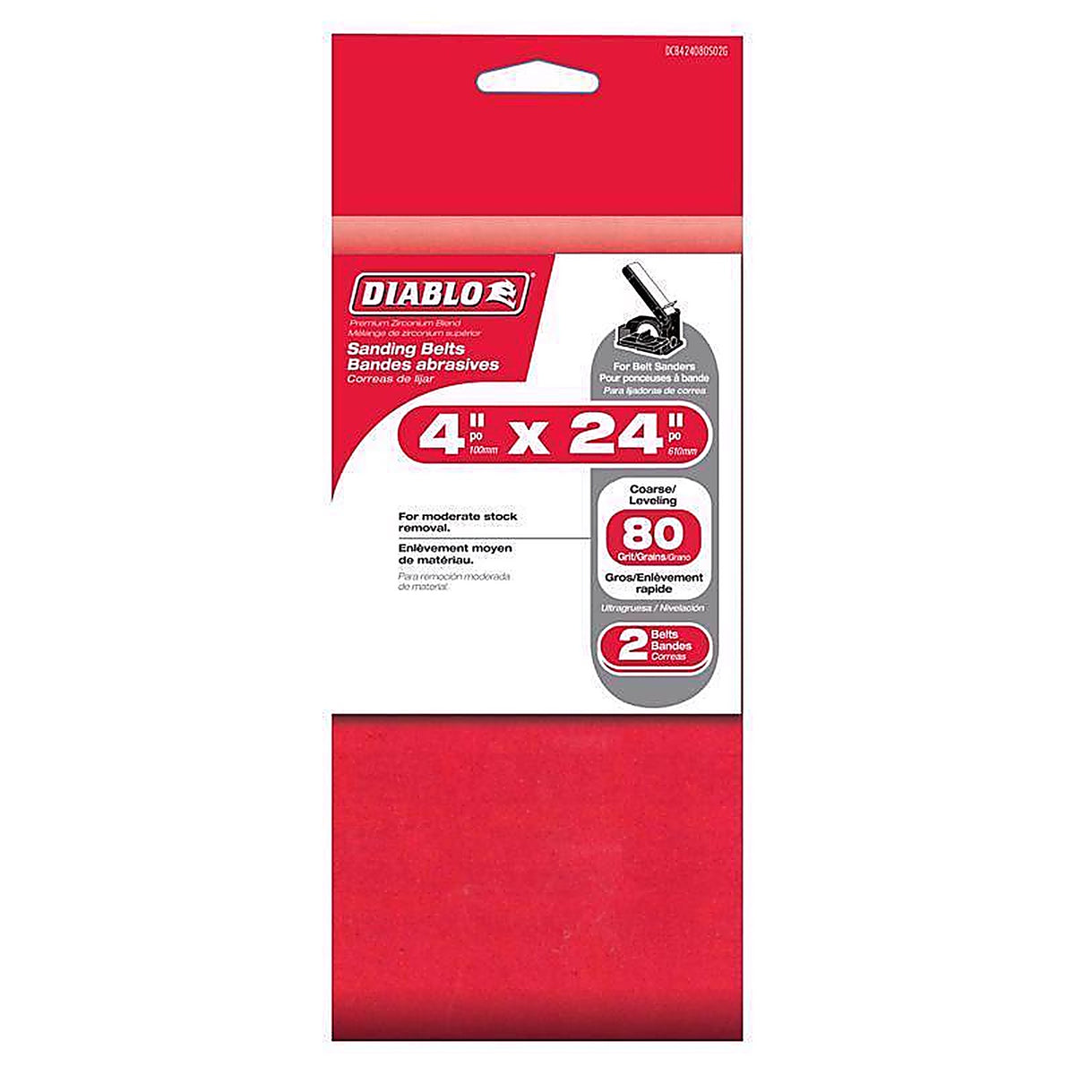 Diablo DCB424080S02G 24 in. L X 4 in. W Premium Zirconium Blend Sanding Belt 80 Grit Medium 2 pk