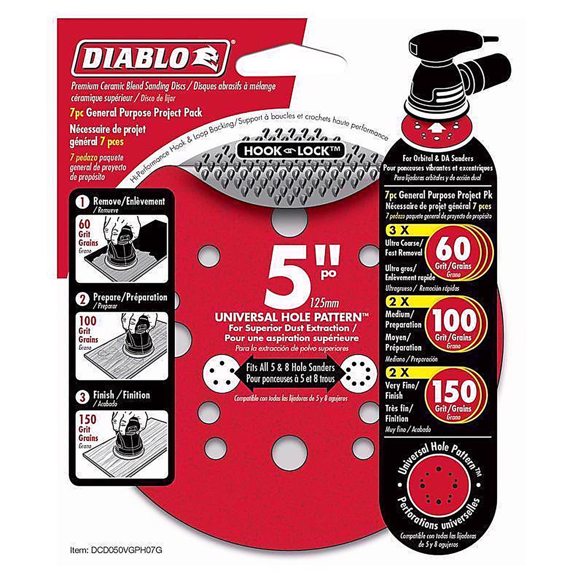 Diablo DCD050VGPH07G 5 in. Ceramic Blend Hook and Lock Sanding Disc Assorted Grit Assorted 7 pc